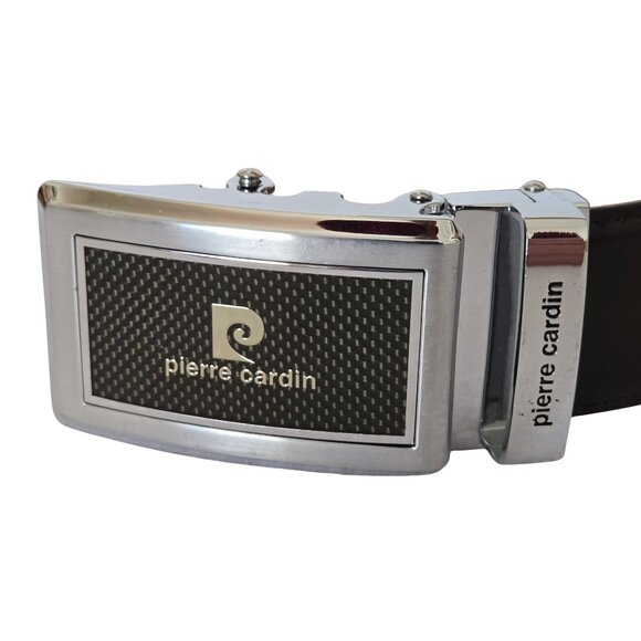 Mens Vintage PIERRE CARDIN Dress Belt Adjustable Ratchet Buckle Silver SZ 29-35" - Picture 2 of 15